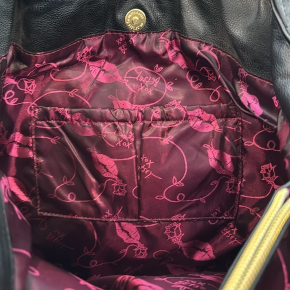 Betsy Johnson Large Black Quilted Sequin Polka Dot Bow Tote Bag - Picture 12 of 14